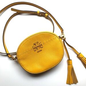 Tory Burch McGraw Round Leather Crossbody Bag Yellow Mini Purse